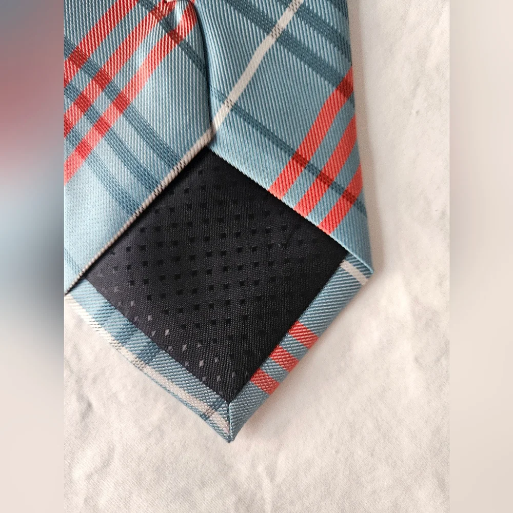 Stylish Plaid Blue/Orange Handmade 100% Silk Tie